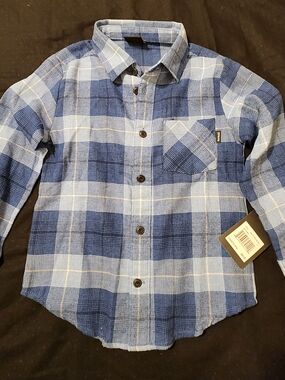 Boys Size 4 Blue Plaid Button-Up Shirt - Lightweight Long Sleeve